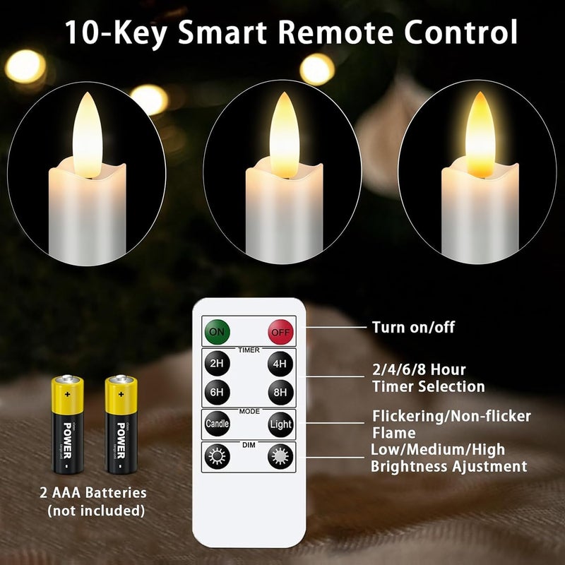 KSWING Upgraded Real Wax LED Flameless Grey Taper Candles with Remote, 6 PCS Candlesticks Battery Operated 3D Flickering - 9.6" Long Realistic Fake Candle Sticks for Home/Wedding/Fireplace Xmas Decor - Image 4